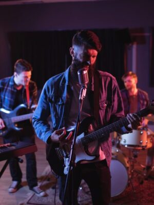 Band performing in recording studio